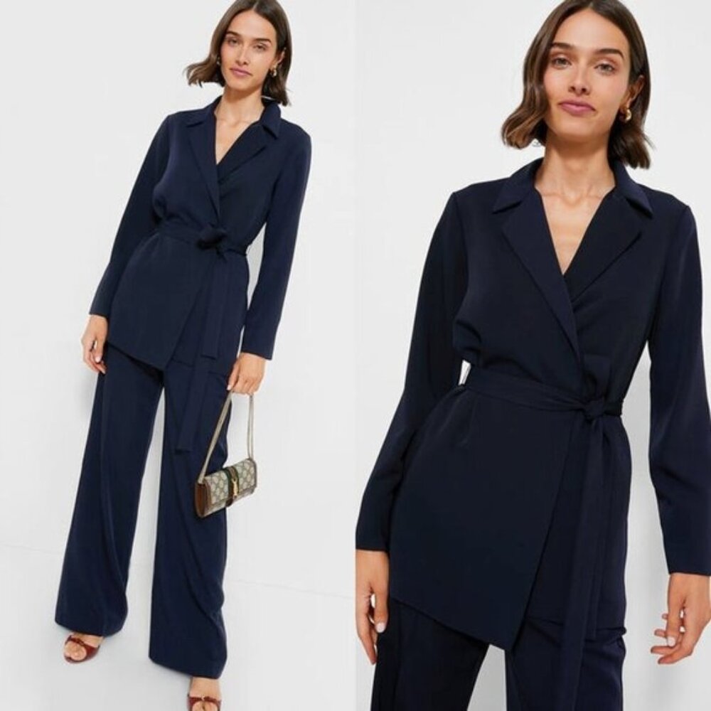 Tuckernuck Navy Octavia Wrap Blazer Belted Tailored Jacket Size L NWT Workwear - Picture 3 of 12
